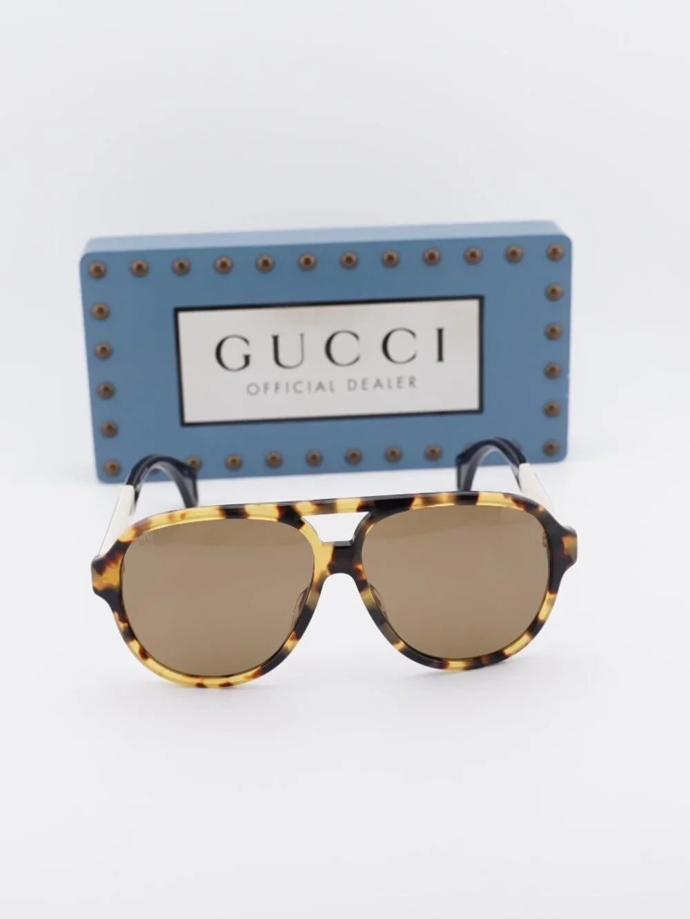 Gucci GG0463S 005 Aviator Sunglasses - Havana/Ivory\Brown